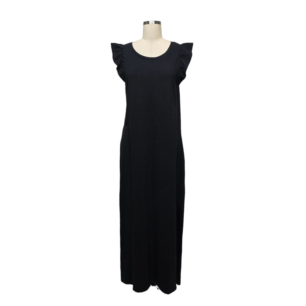 Z Supply Black Ruffle Cap Sleeve Cotton Slub Maxi Dress Womens Size Medium